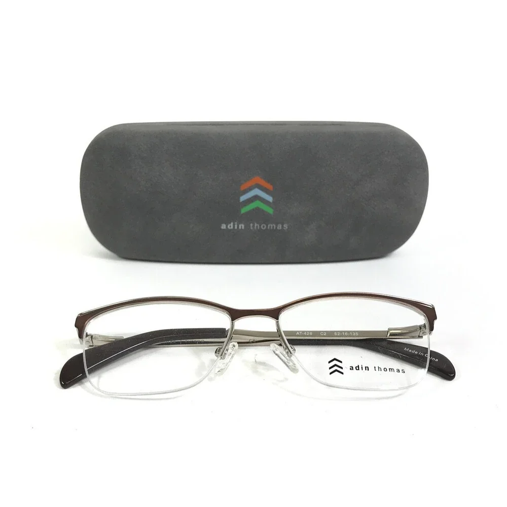 Adin Thomas Eyeglasses Frames AT-426 C2 Brown Silver Cat Eye Half Rim 52-16-135